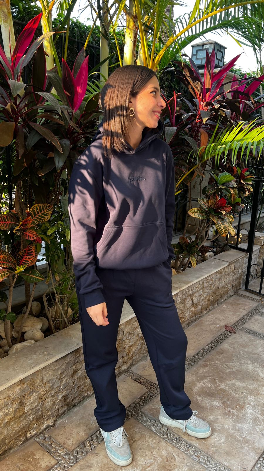 Navy Blue Sweatpants Open Leg